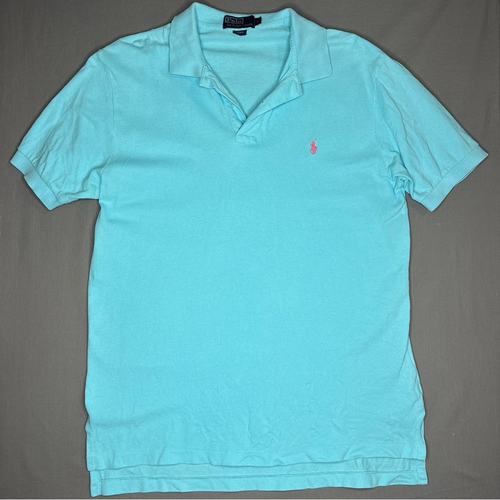 Polo Ralph Lauren Light Blue Teal 100% Cotton Shirt Size Large Short Sleeve